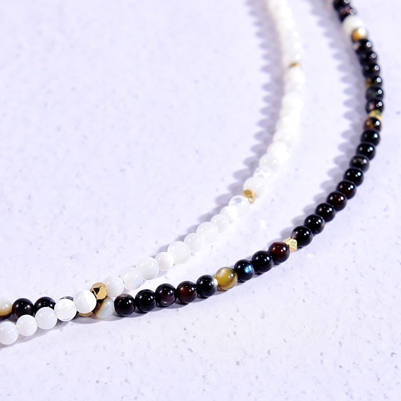 Boho Necklace,Seed Bead Choker, Black and White Crystal