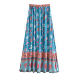 Boho Skirt, Maxi Skirt, Verbena Flower in Blue - Wild Rose Boho
