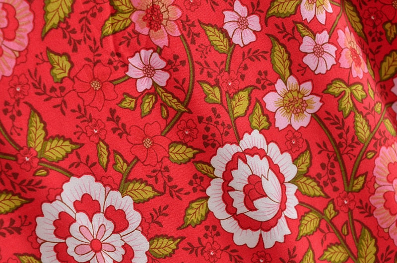 Boho Skirt, Maxi Skirt, Verbena Flower in Red - Wild Rose Boho