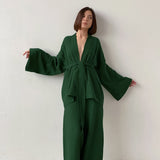 Boho Pajamas, Pajamas Sets for Women, Emily Cotton  in Green, Brown and Gray