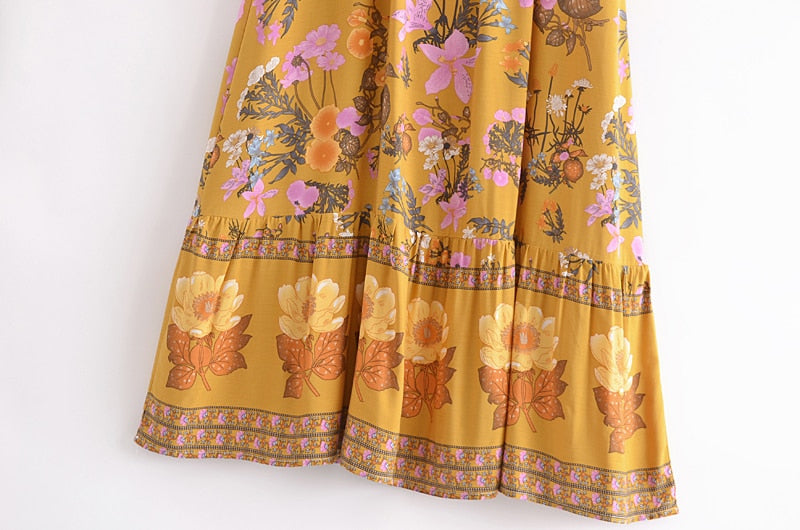 Boho Skirt, Maxi Skirt, Adrienne Flower in Yellow and Pink - Wild Rose Boho