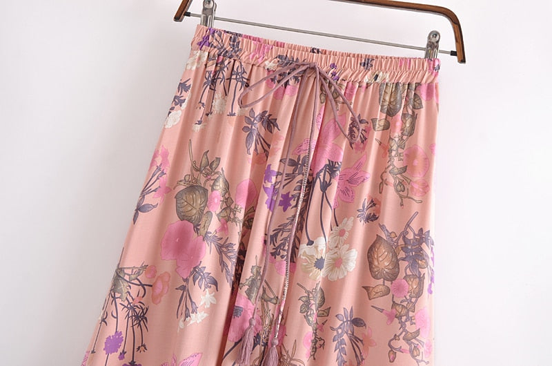 Boho Skirt, Maxi Skirt, Adrienne Flower in Yellow and Pink - Wild Rose Boho