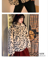 Boho Winter Coat, Fur Coat, Faux Fox Fur, White Black Dalmatian