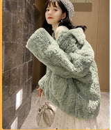 Boho Winter Coat, Fur Coat, Faux Fox Fur, Pistachio
