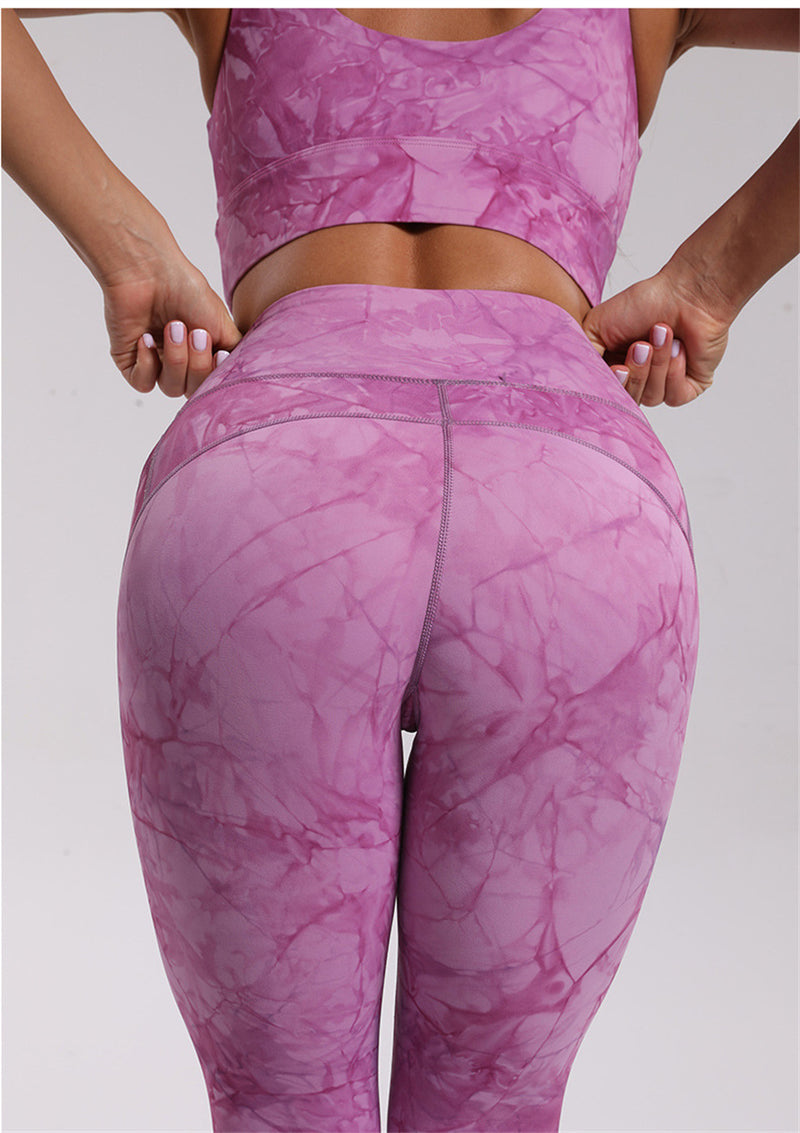Yoga Set, Yoga Legging, Printed Workout Set Top and Legging,Naomi Tie Dye in Purple