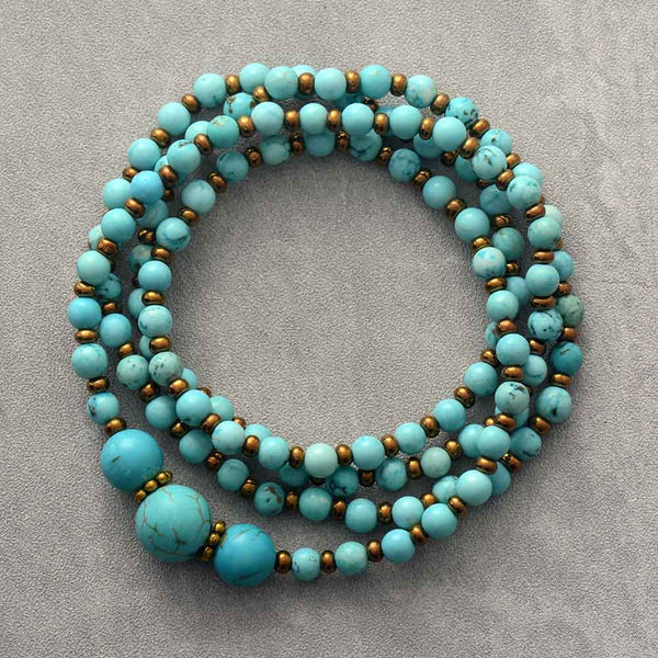 Boho Necklace, Mala Stone Beads Turquoise