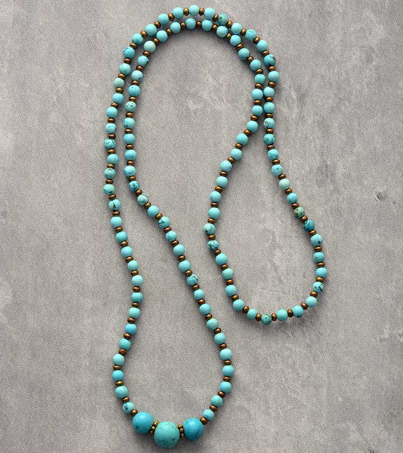 Boho Necklace, Mala Stone Beads Turquoise