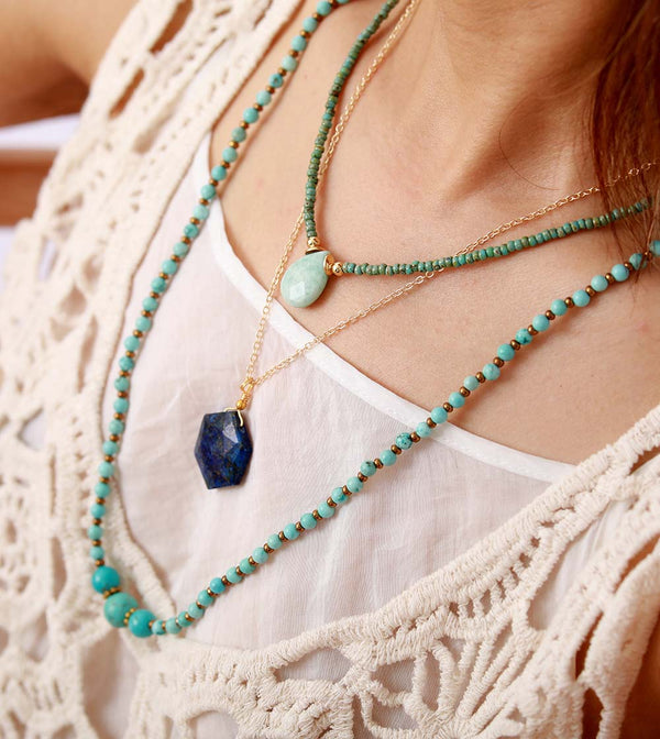 Boho Necklace, Mala Stone Beads Turquoise