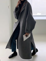 Winter Coat, Wool Coat, Long Wool Coat Women, Robe Coat Reina in Camel Gray and Black