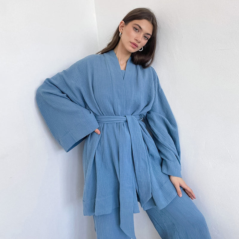 Boho Pajamas, Pajamas Sets for Women, Emily Cotton  in Blue and Navy