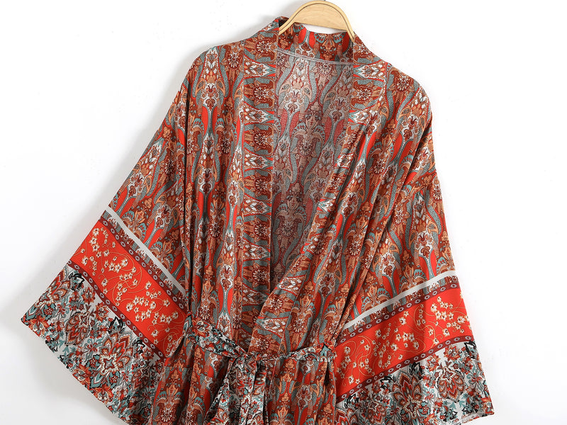 Boho Robe, Kimono Robe,  Beach Cover up, Red Egyptian Star