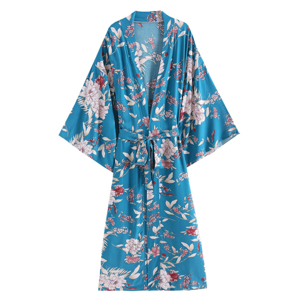 Boho Robe, Kimono Robe,  Beach Cover up, Blue Sea Holly