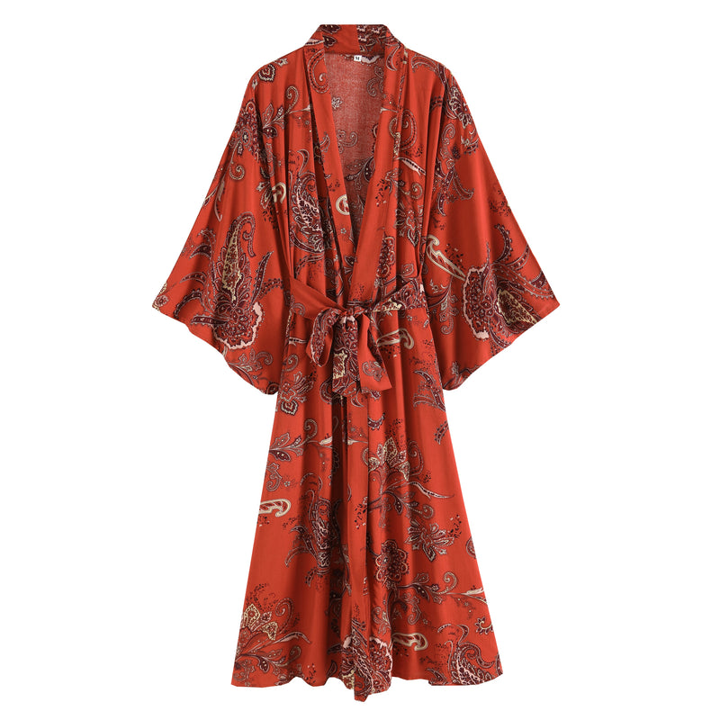 Boho Robe, Kimono Robe,  Beach Cover up, Bleeding Red Heart