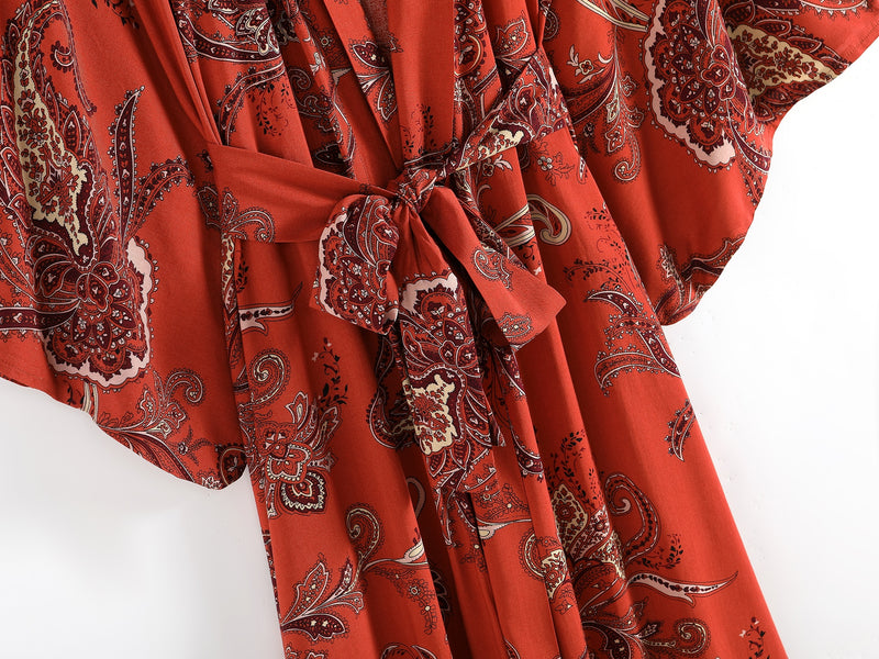 Boho Robe, Kimono Robe,  Beach Cover up, Bleeding Red Heart