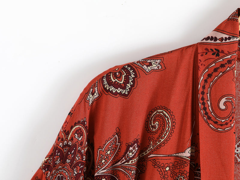 Boho Robe, Kimono Robe,  Beach Cover up, Bleeding Red Heart