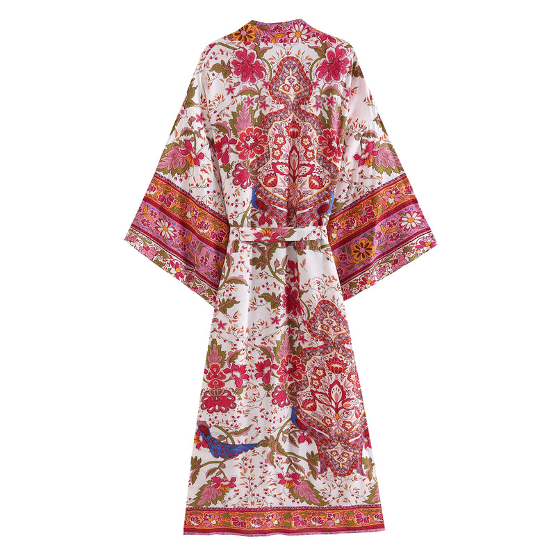 Boho Robe, Kimono Robe,  Beach Cover up, Pink Amary