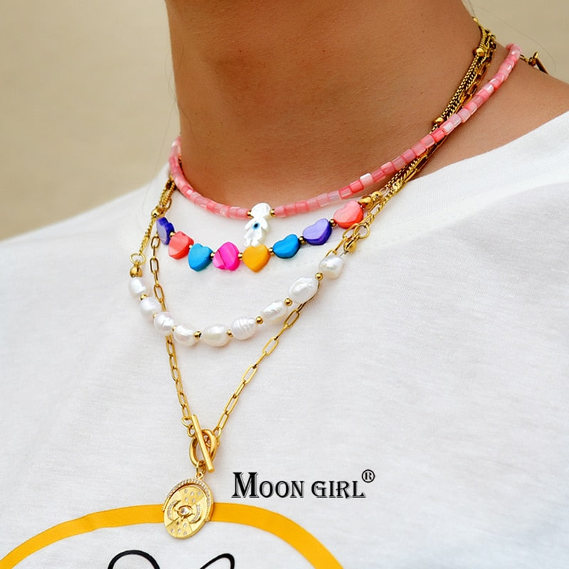 Boho Personalized Custom Necklace, Seed Bead Layered Choker, Mini Heart