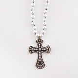 Boho Necklace, RH Precious Pearl, Cross
