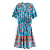 Boho Mini Dress Sundress, Blue and Red Rue