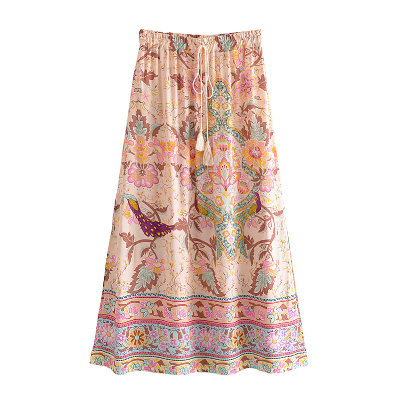 Boho Skirt, Hippie Skirts, Maxi Skirt, Heart Chakra in Pink