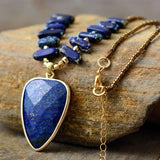 Boho Necklace, Heart Lapis Pendant Necklace