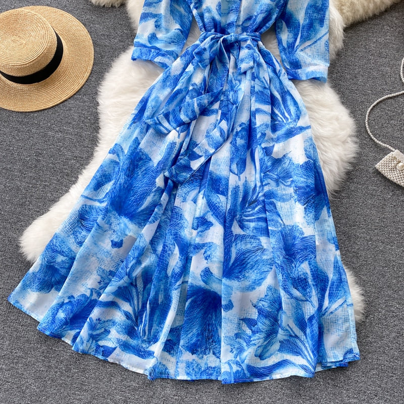 Midii Dress, Boho Vintage Dress, Blueleaf