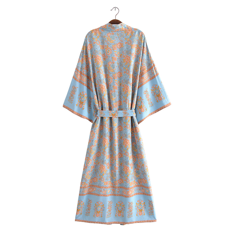 Boho Robe, Kimono Robe,  Beach Cover up, Blue Rose of Oceane