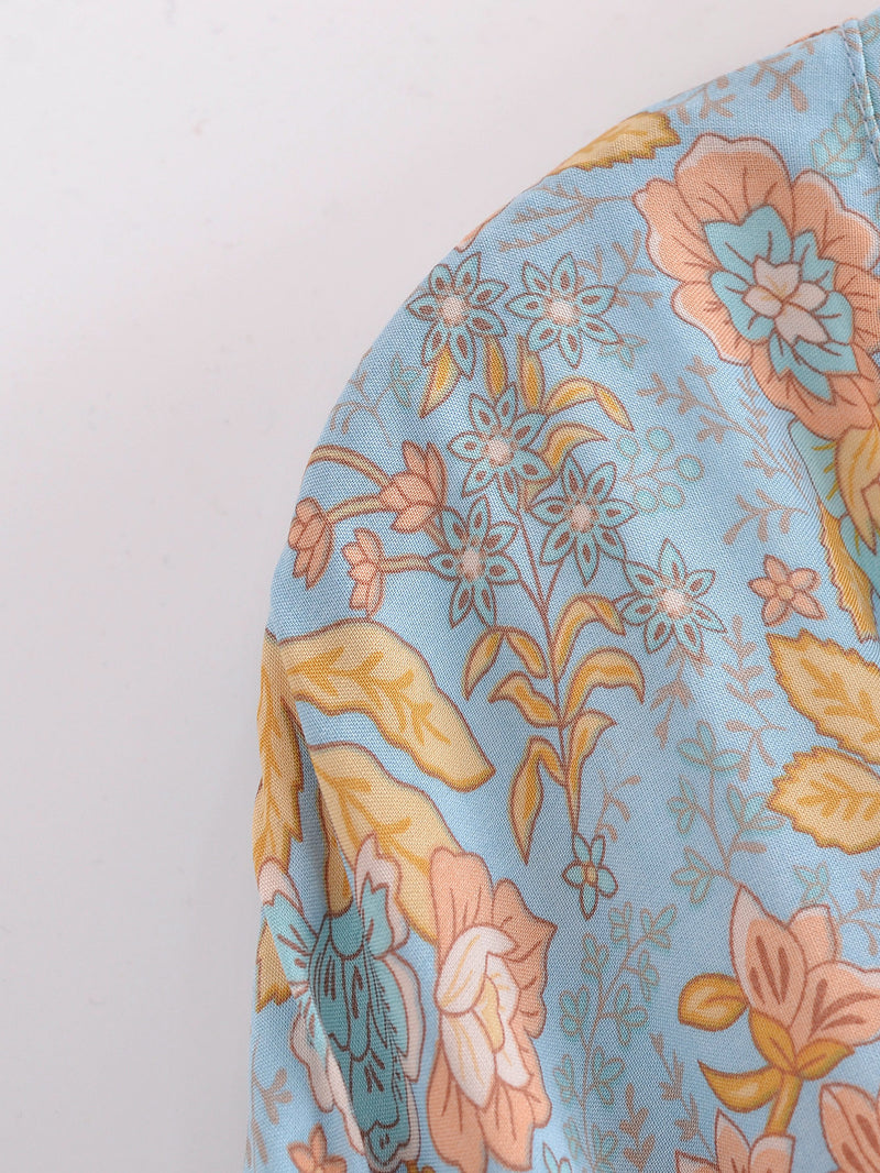 Boho Robe, Kimono Robe,  Beach Cover up, Blue Rose of Oceane