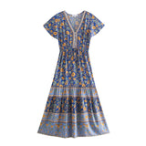 Boho Maxi Dress, Sundress, Blue Delphine