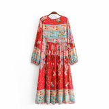 Gown Dress, Boho Maxi Dress, Loose Dress, Wild Flower Eulalie in Green and Red
