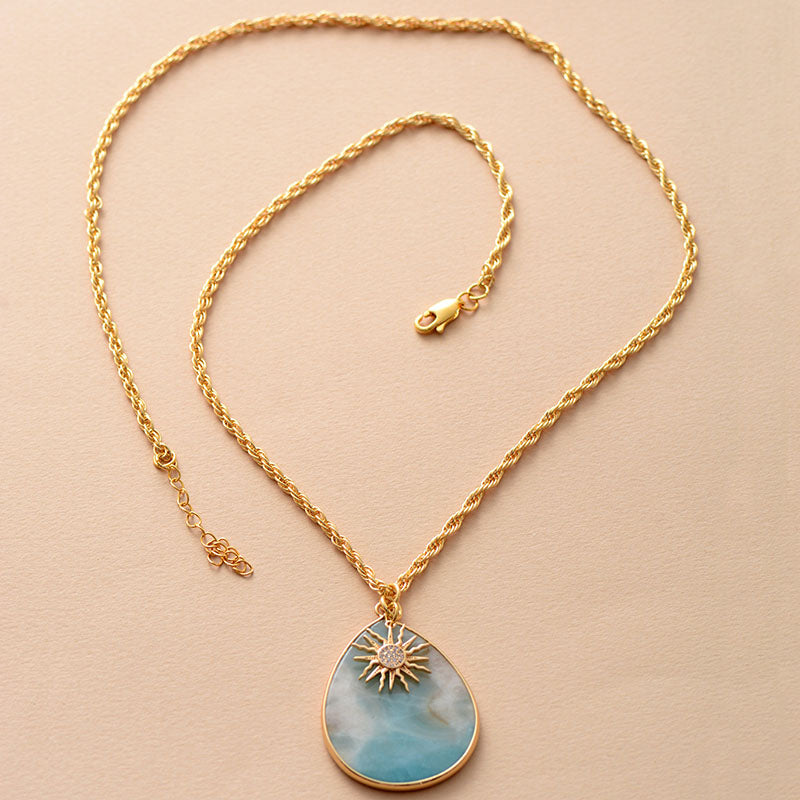 Boho Necklace, Chunky Gold Chain Amazonite Teardrop Pendant