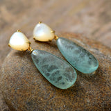 Boho Earrings, Dangle Earrings, Fluorite Shell Stud