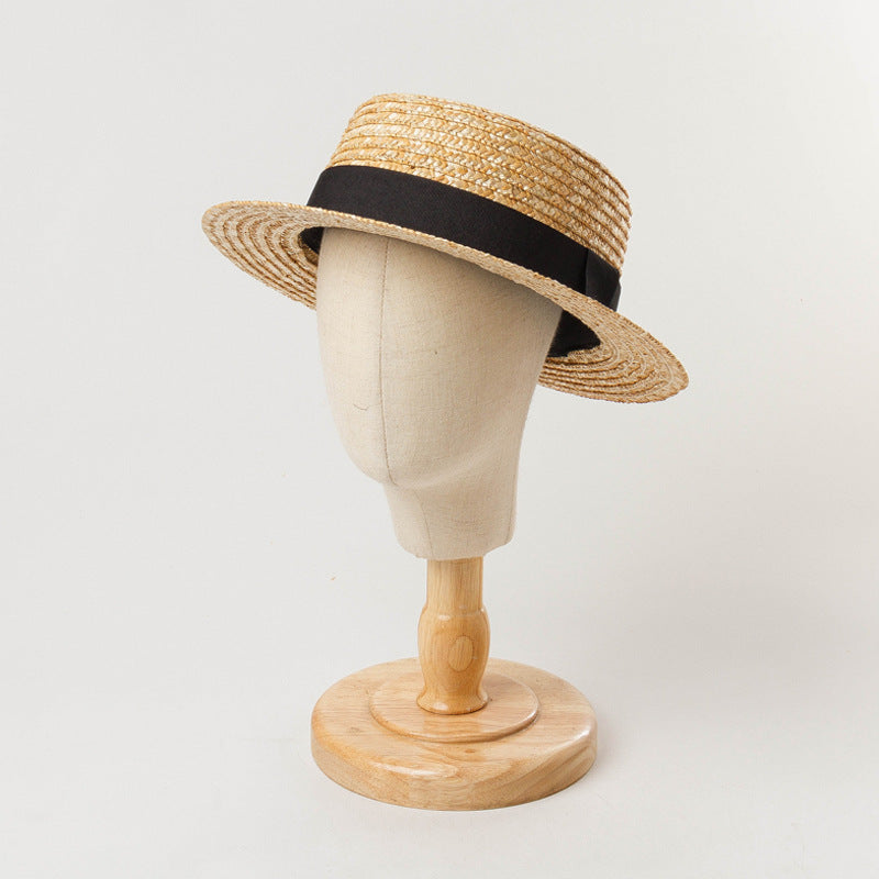 Boho Hat, Kid Hat, Sun Hat, Little Girl Straw Hat, Emma White and Black Ribbon