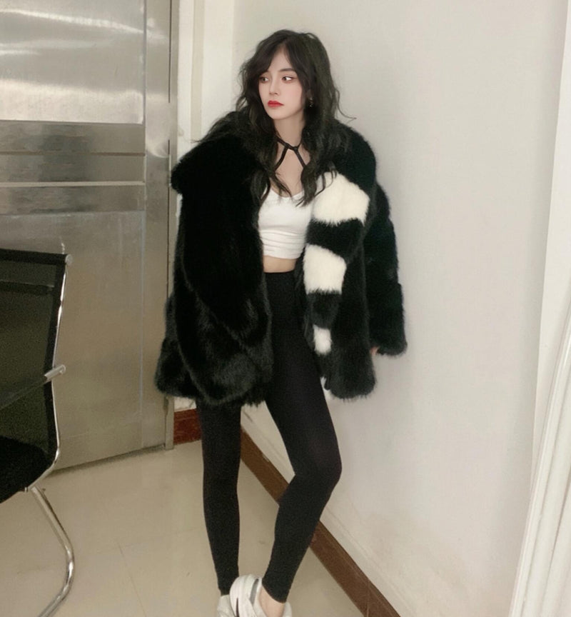 Winter Coat, Fur Coat, Faux Fur Coat, Fur Jacket, Mink Striped Black