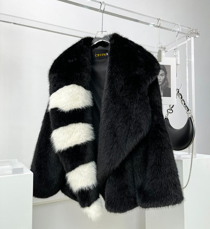 Winter Coat, Fur Coat, Faux Fur Coat, Fur Jacket, Mink Striped Black