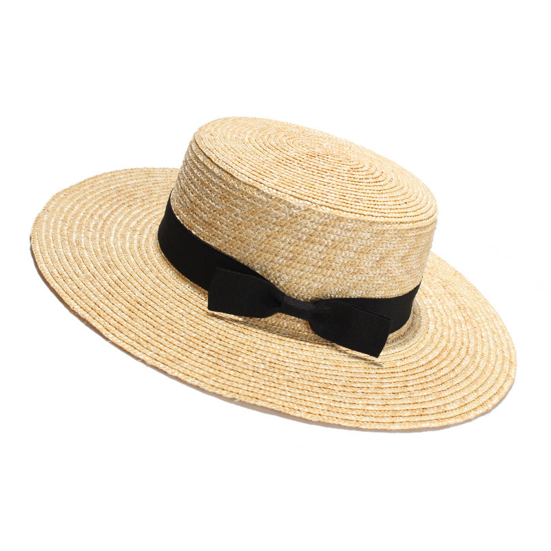 Boho Hat, Sun Hat, Beach Hat, Straw Hat, Gianna White and Black Ribbon