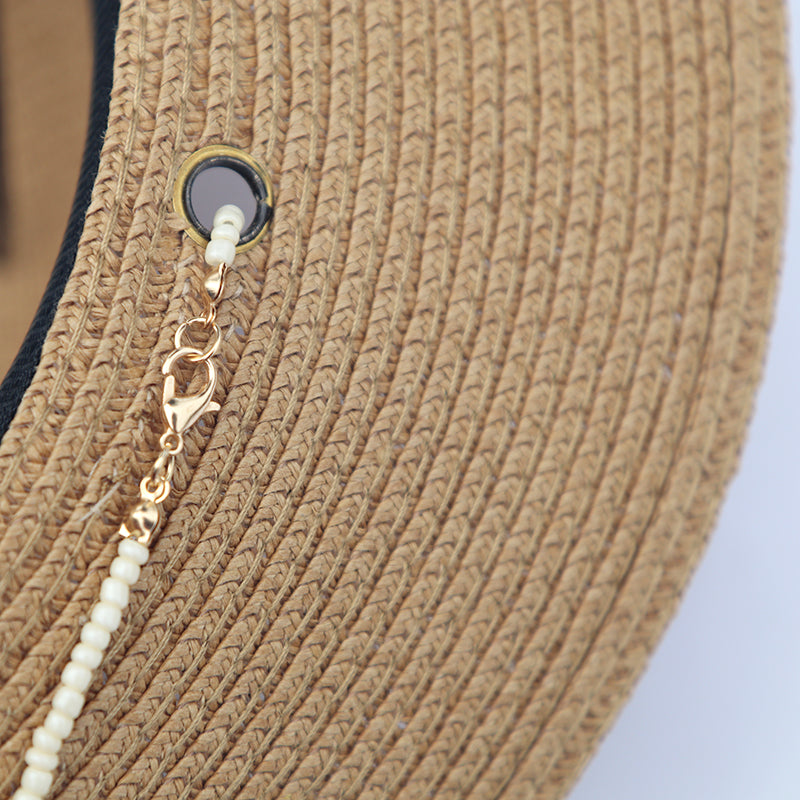 Boho Hat, Sun Hat, Beach Hat, Paper Straw Fedora Hat, Chloe Brown and White with Shell