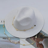 Boho Hat, Sun Hat, Beach Hat, Paper Straw Fedora Hat, Chloe Brown and White with Shell