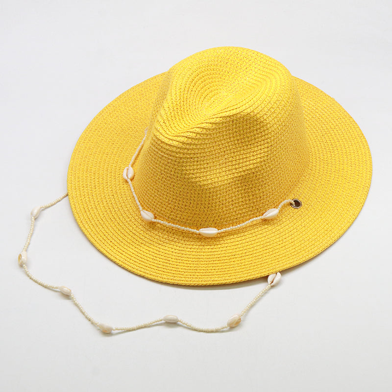 Boho Hat, Sun Hat, Beach Hat, Paper Straw Fedora Hat, Chloe Brown and White with Shell