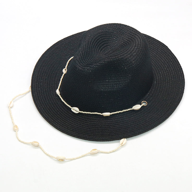 Boho Hat, Sun Hat, Beach Hat, Paper Straw Fedora Hat, Chloe Brown and White with Shell