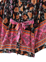 Boho Robe, Kimono Robe,  Beach Cover up, Short Robe, Pink Palmata