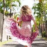 Boho Maxi Dress - Sundress - Sierra Cherry - Bohemian Style - Flowy Summer Dress - Vibrant Print