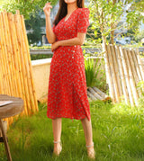 Boho Midi Dress, Vintage  Sundress, Red Aspen