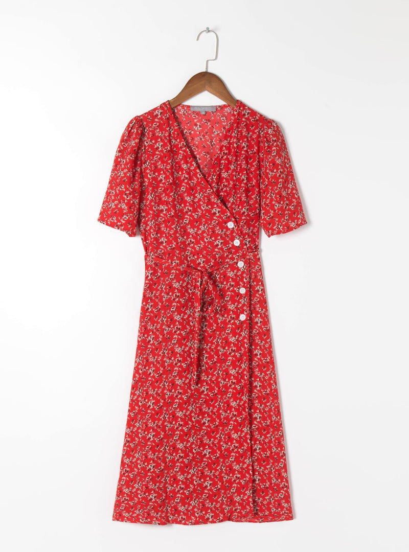 Boho Midi Dress, Vintage  Sundress, Red Aspen