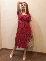 Boho Midi Dress, Mia Raffle Red Heart in Red