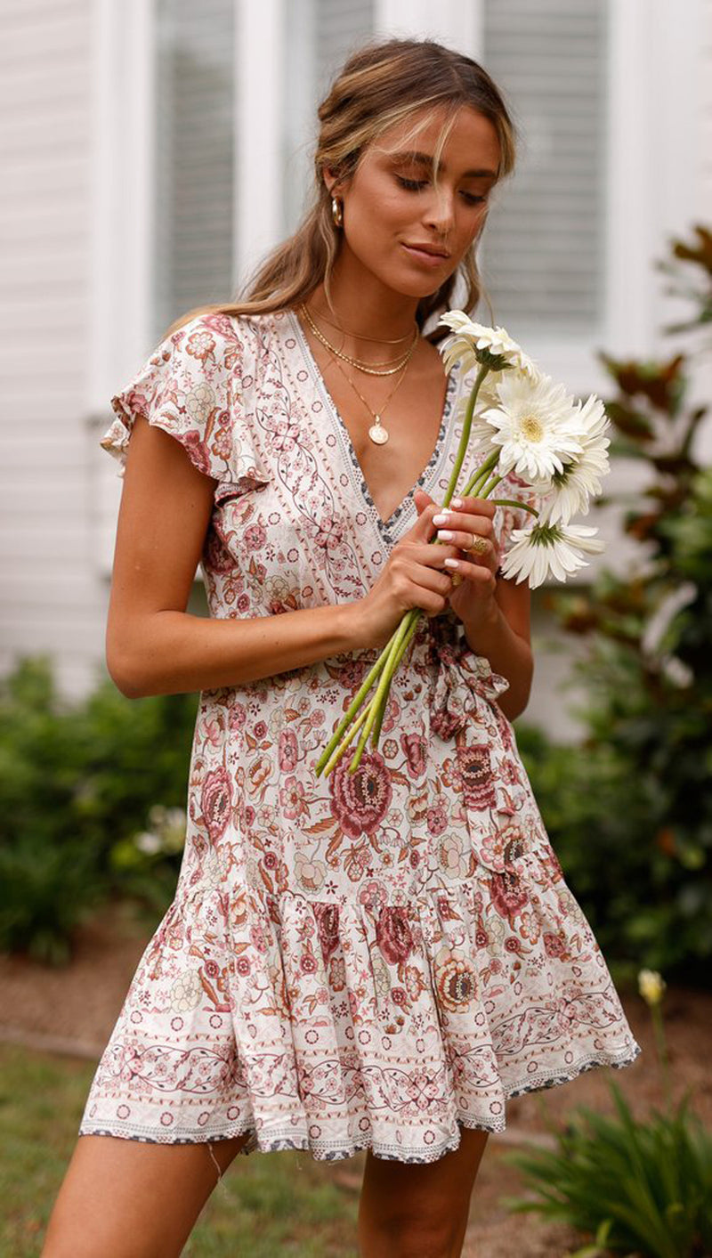 Boho Mini Dress, Sundress, Wrap Dress, Gypsy Flower in White and Blue Wild Rose Boho Boho Mini Dress, Sundress, Wrap Dress, Gypsy Flower in White and Blue Wild Rose Boho