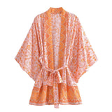 Boho Robe, Kimono Robe,  Beach Cover up, Short Robe, Kamala in Pink Yellow and Purple