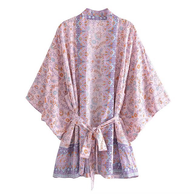 Boho Robe, Kimono Robe,  Beach Cover up, Short Robe, Kamala in Pink Yellow and Purple