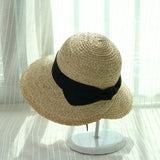 Boho Hat, Sun Beach Hat, Vintage Raffia Straw Hat Isla Black Ribbon