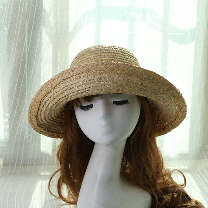 Boho Hat, Sun Beach Hat, Vintage Raffia Straw Hat Isla Black Ribbon